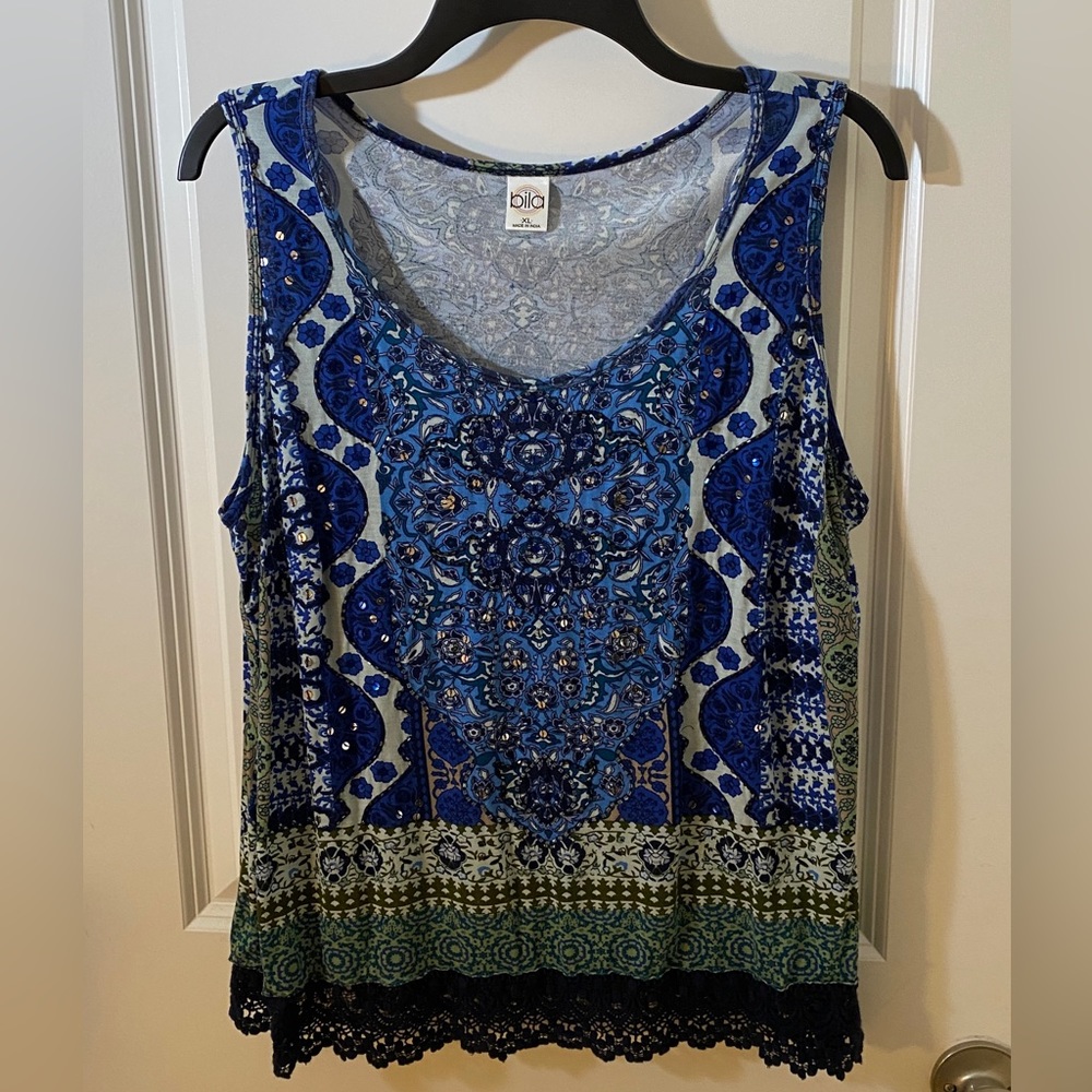 Beautiful Bila top, XL, Blue with sequins